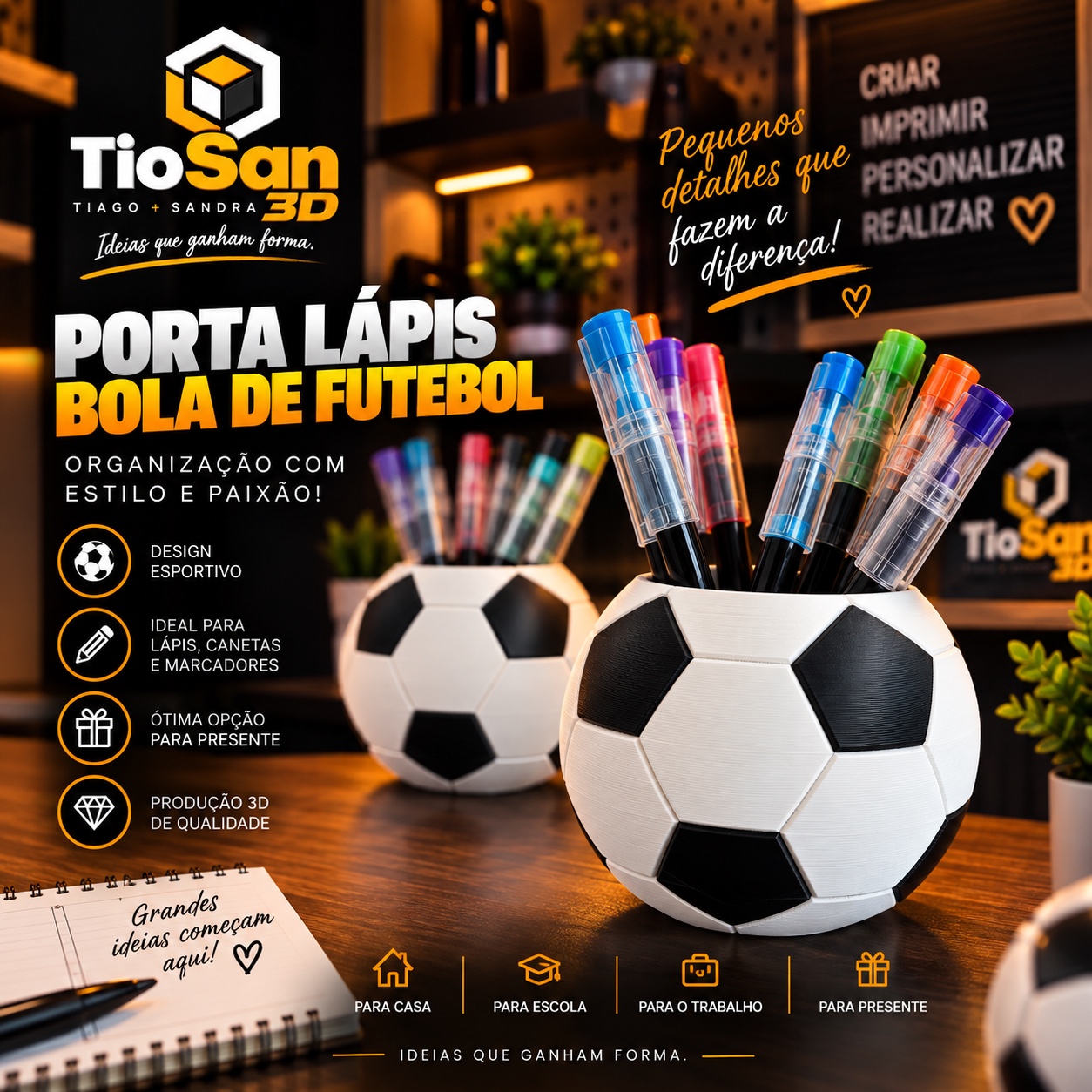 Porta-lápis bola de futebol