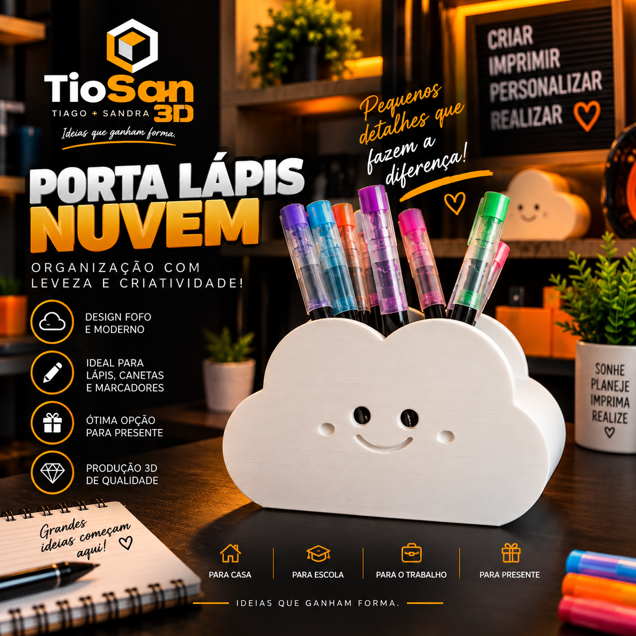 Porta-lápis nuvem